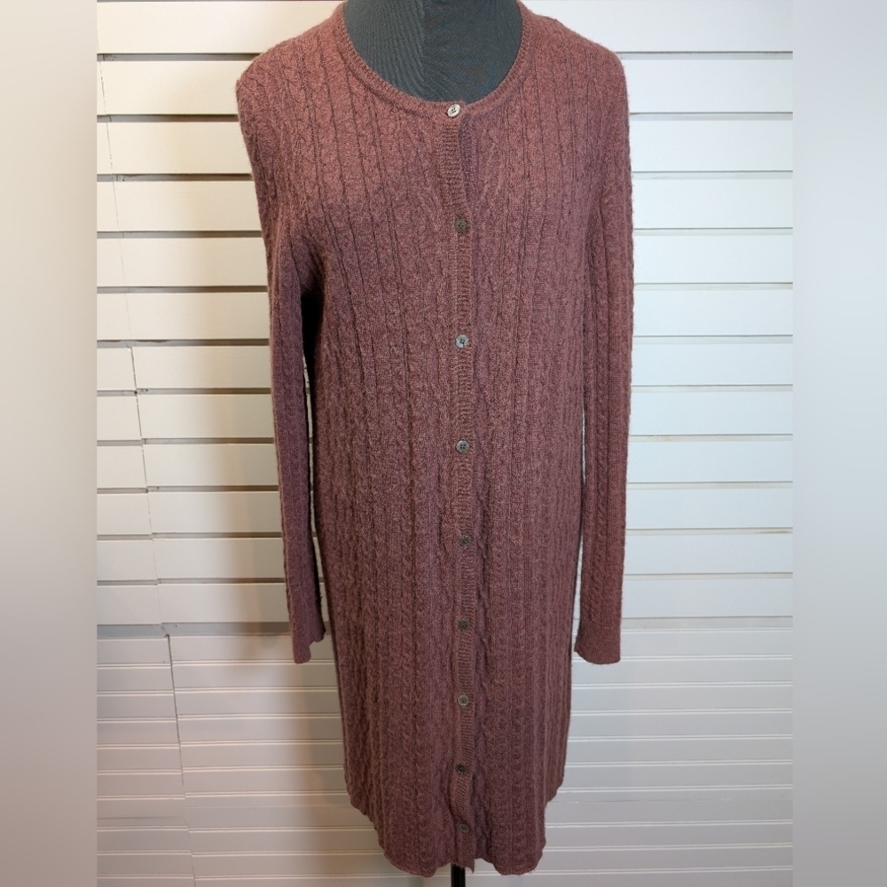 Peruvian Connection Dusty Rose Knit Wool Blend Cardigan Duster Size XL EUC